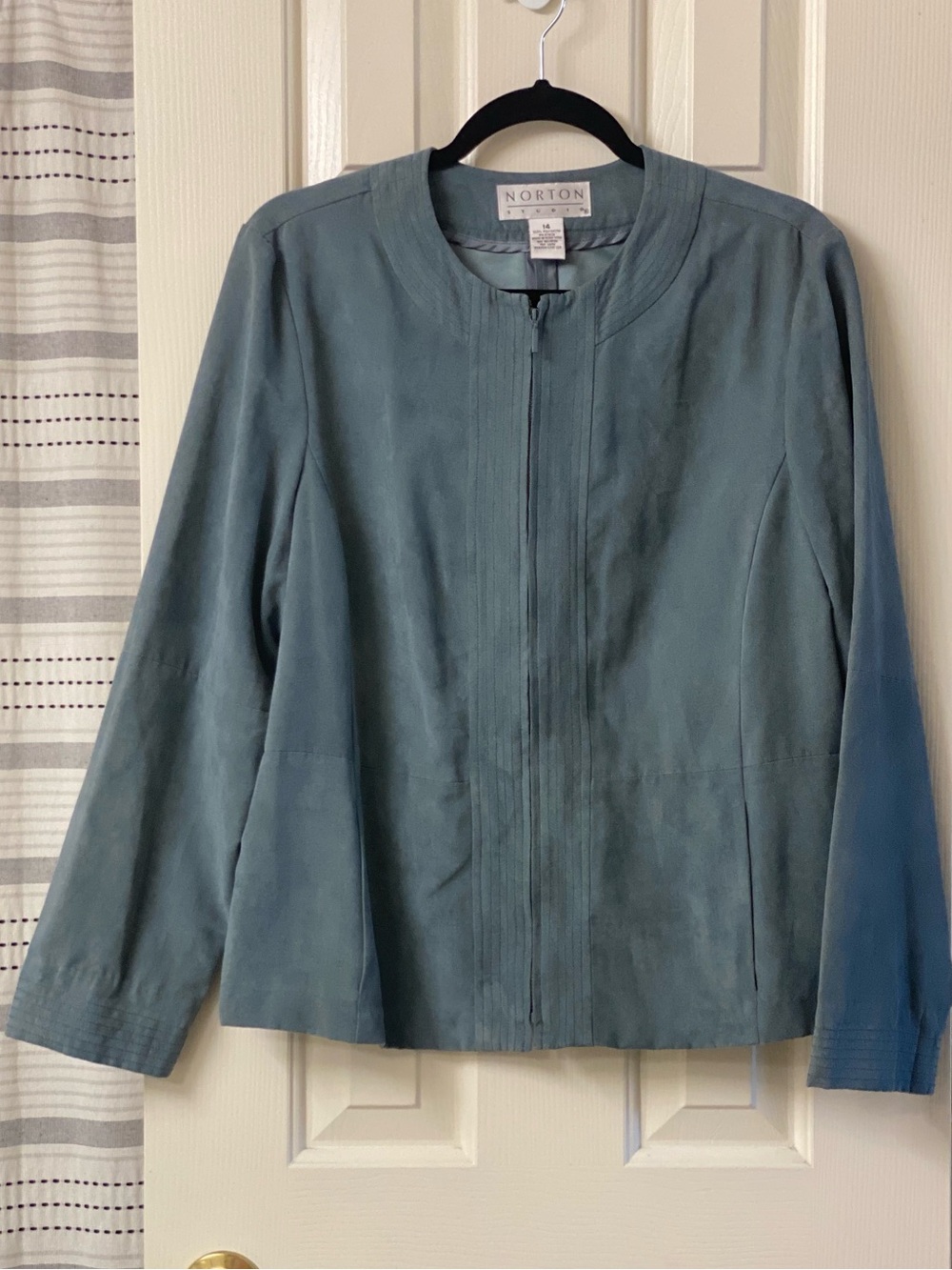 Norton Studios Faux Suede Zip-Front Unlined Jacket Blazer Size 14